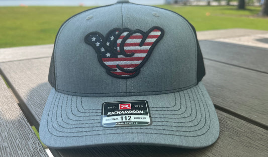 USA Flag Hang Loose Cap - R112 snapbacks Heather Gray/Black