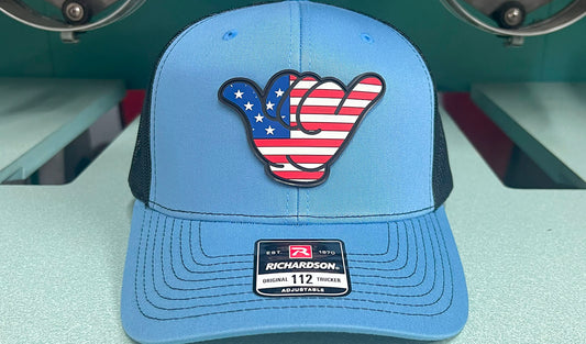 USA Flag Hang Loose PVC Patch - Richardson 112 Snapback Columbia Blue/Black