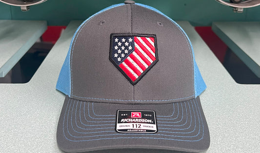 Homeplate USA Flag - R112  Charcoal/Columbia Blue