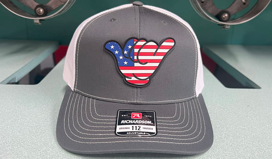 USA Flag Hang Loose PVC Patch - Richardson 112 Snapback Charcoal/White