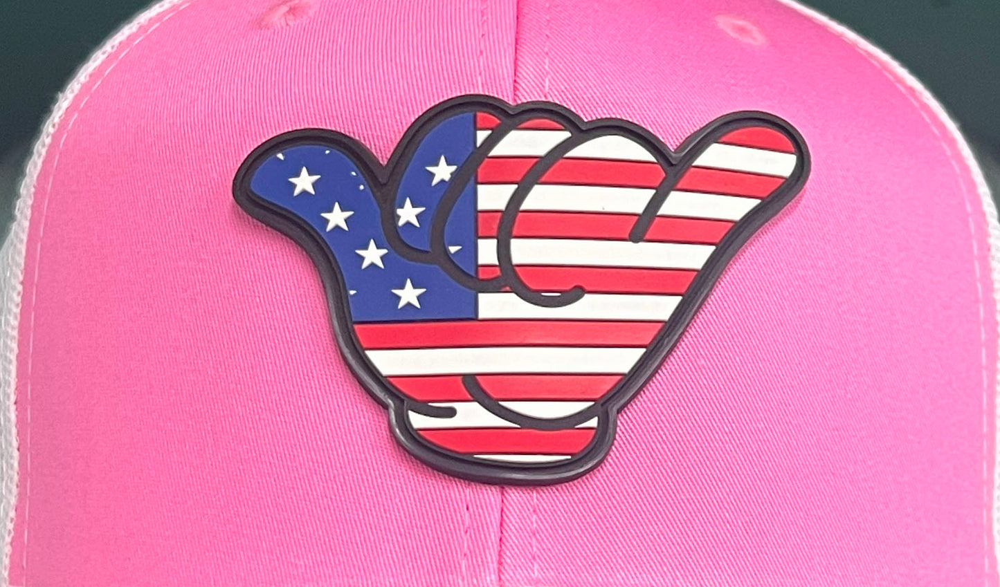 USA Flag Hang Loose PVC Patch - Richardson 112 Snapback Pink/White