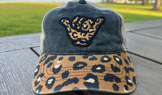 Elude Leopard Print Hang Loose Mesh Hat